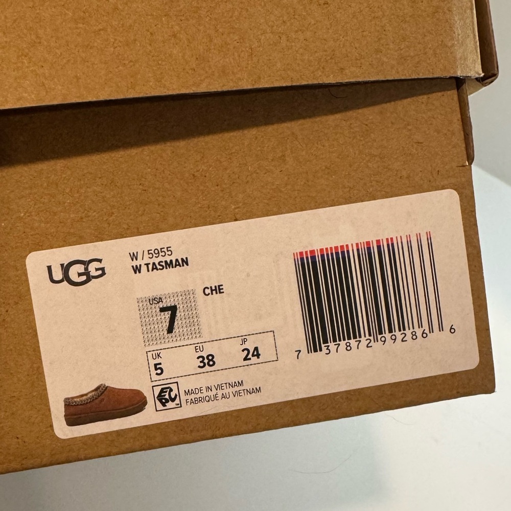 NWT unworn Ugg Tasman slip on shoes slippers chestnut brown Size 7 fur lined - Picture 11 of 12